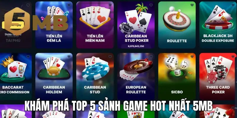 Khám phá top 5 sảnh game hot nhất 5Mb